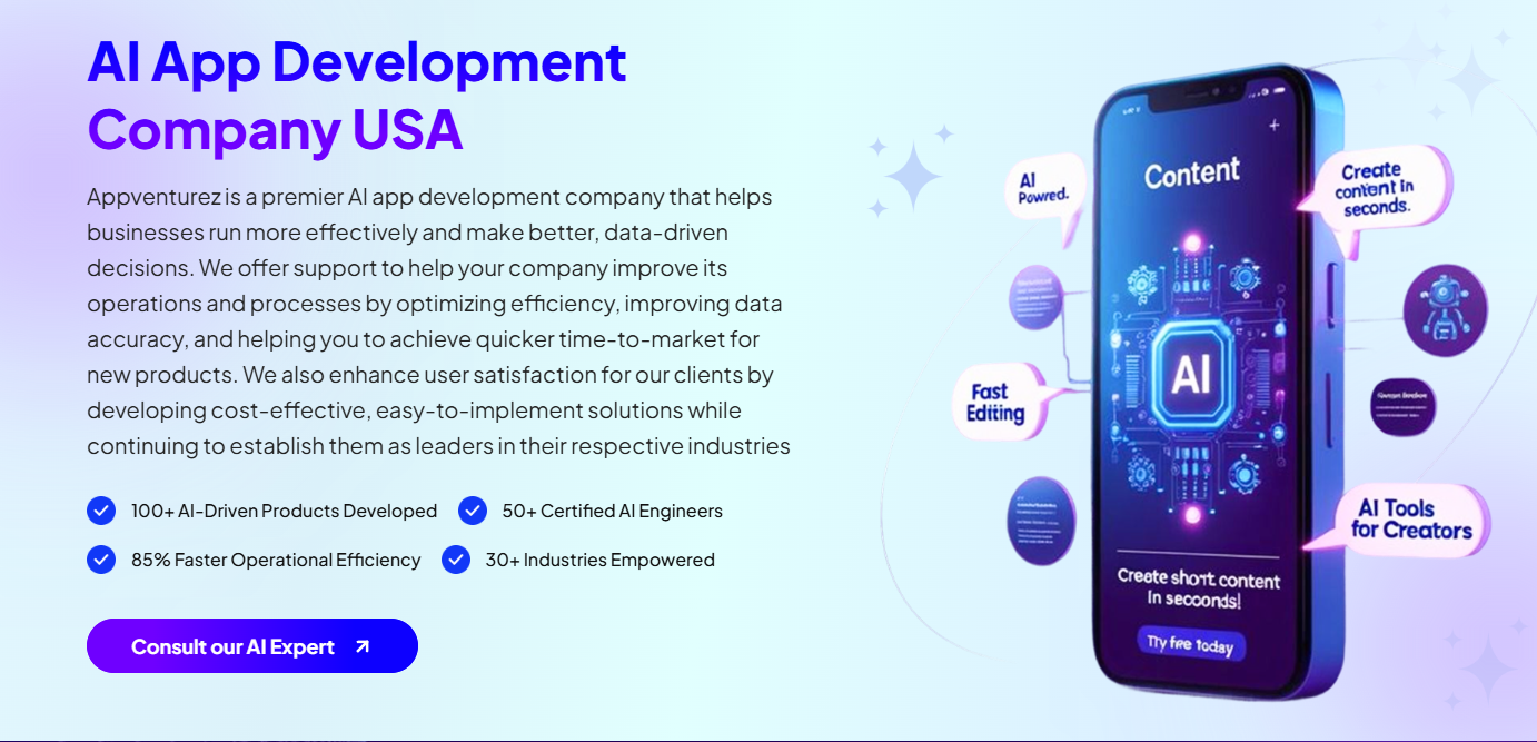 Best AI App Development Company USA, India